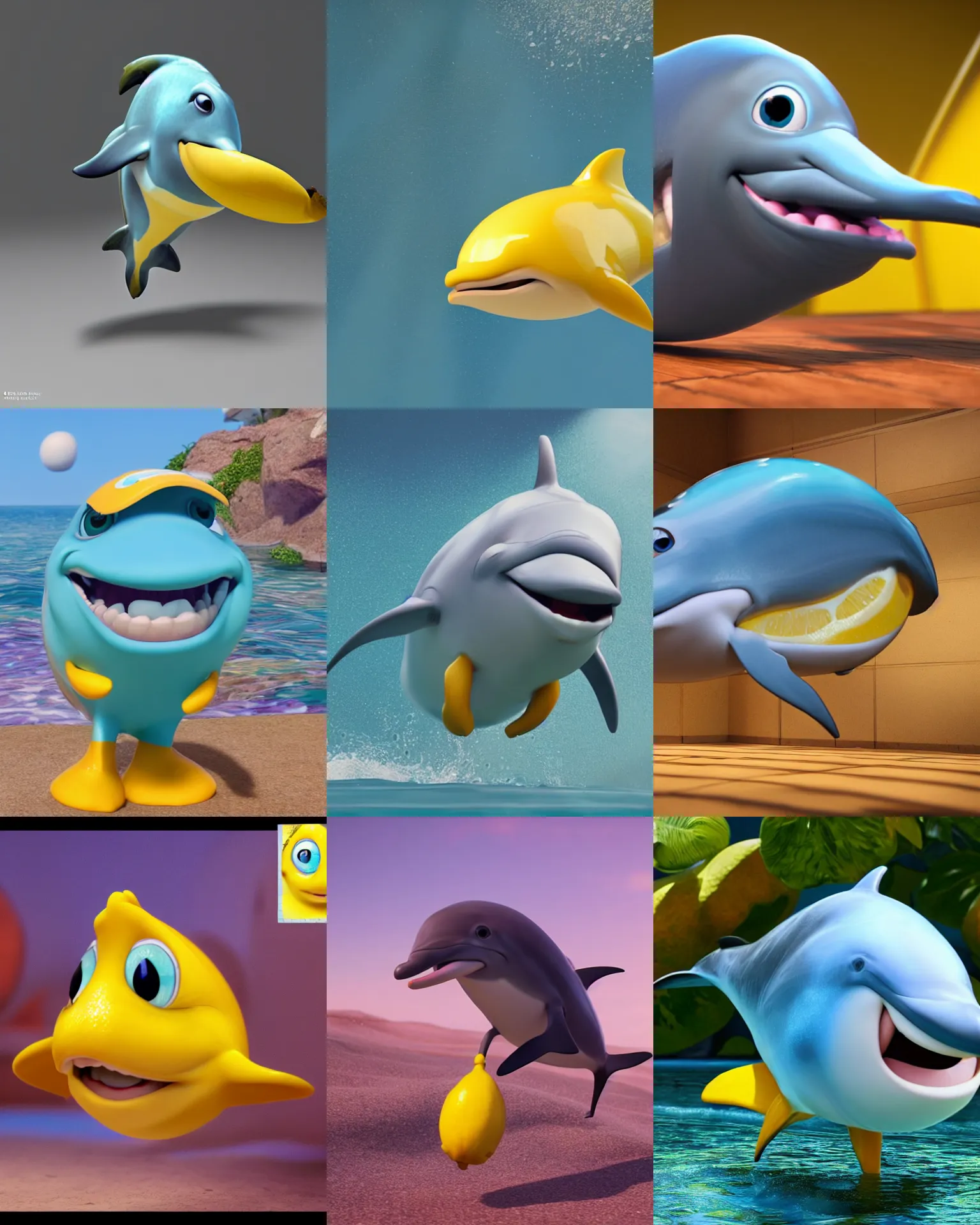 Prompt: a dolphin lemon from the latest disney pixar film, stopmotion animation, detailed, cgi, greg, ross tran, rendered in unreal engine