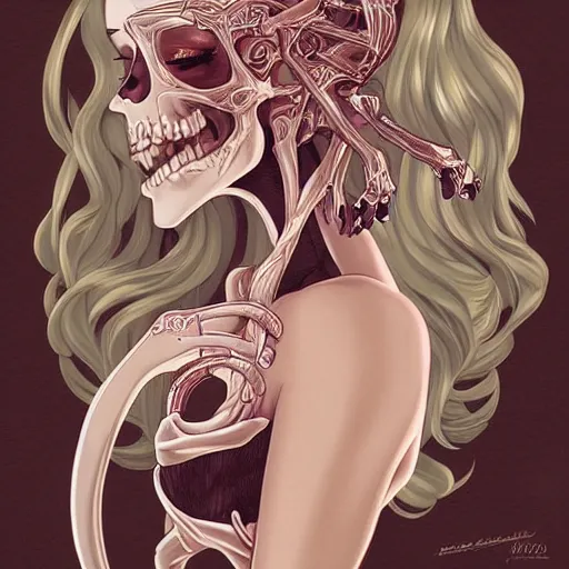 Image similar to anime manga skull portrait young woman skeleton, jessica rabbit, intricate, elegant, highly detailed, digital art, ffffound, art by JC Leyendecker and sachin teng