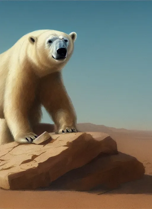 Prompt: polar bear dying on a desert, by greg rutkowski, trending on artstation, masterpiece