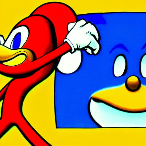 Prompt: professional illustration of doctor robotnik standing over the lorax in the style of a 9 0 s sonic cartoon, the lorax is laying down and making a longing face, blushing, digital drawing, black outlines, dark lighting, a moonlight glow is coming from a window, doctor eggman is making a confused face, 9 0 s early 2 0 0 0 s style cartoon