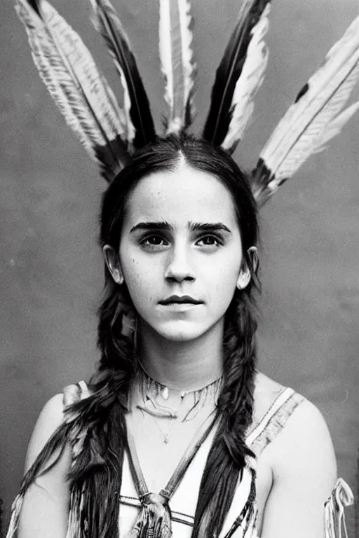 Image similar to “Photo of Native American indian woman Emma Watson, portrait, skilled warrior of the Apache, ancient, realistic, detailed, emma watson”