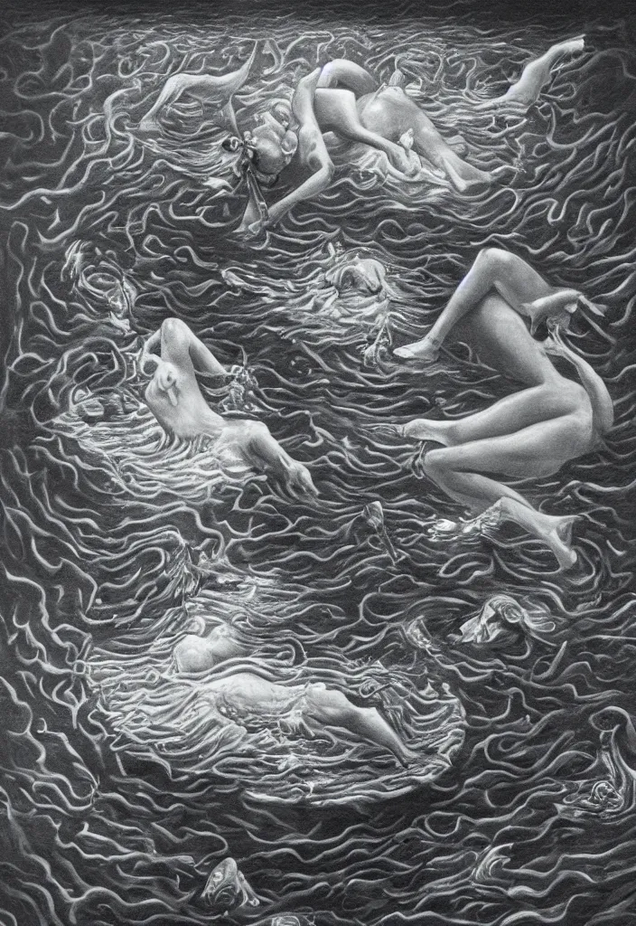 Image similar to highly detailed surrealist art about drowning slowly