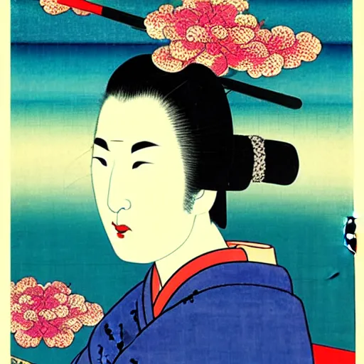 Prompt: a collage of asian art with a woman in a kimono, an album cover by tadanori yokoo, behance, neo - dada, surrealist, glitch art, ukiyo - e