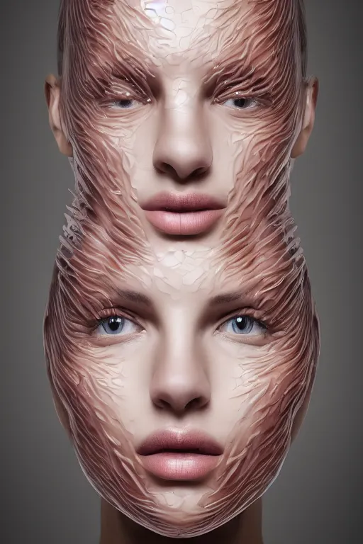 Image similar to portrait of a beautiful woman with reaction diffusion skin. high detail, by jarold Sng