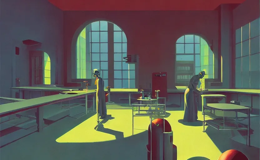 Image similar to Inside a Nuclear facilities , very coherent, painted by Edward Hopper, Wayne Barlowe, painted by James Gilleard, airbrush, art by JamesJean