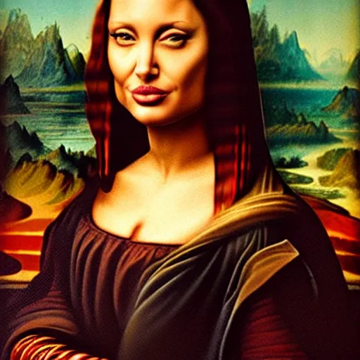 Image similar to an amazing award winning photo of angelina jolie as mona lisa