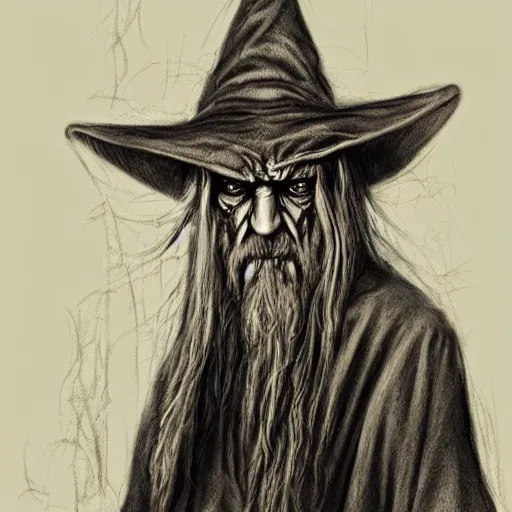 Image similar to surrealism grunge cartoon portrait sketch of Gandalf, by michael karcz, loony toons style, freddy krueger style, horror theme, detailed, elegant, intricate