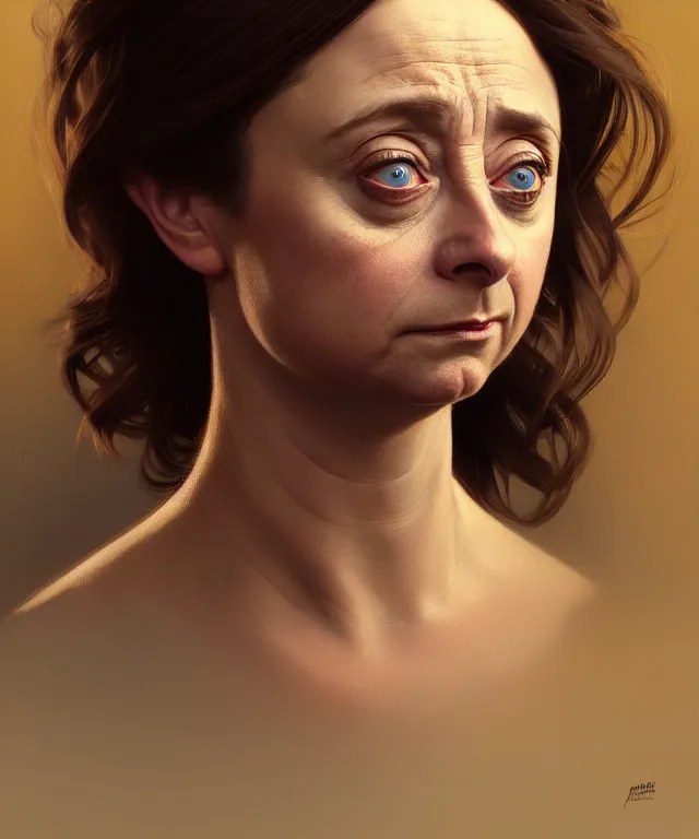 Image similar to portrait of rachel dratch, arms crossed, delivering bad news, intricate, headshot, highly detailed, digital painting, artstation, concept art, sharp focus, cinematic lighting, illustration, art by artgerm and greg rutkowski, alphonse mucha, cgsociety