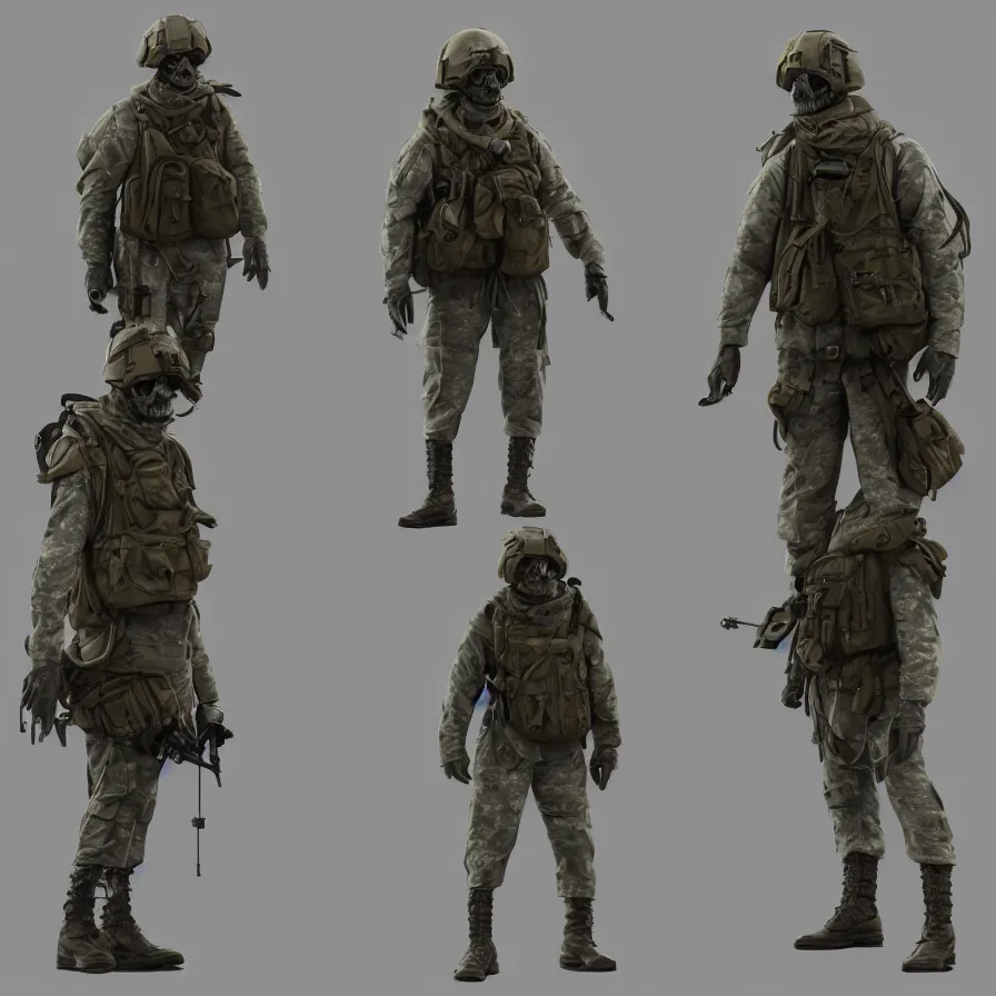 Image similar to lone single suited being, 4 limbs and civilized behavior, military soldier behavior, photorealistic rendering, hyperdetailed