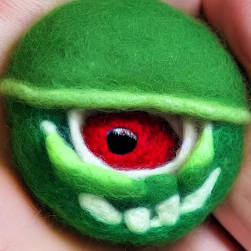 Prompt: a needle felted eye of Cthulhu from terraria, needle felting art.