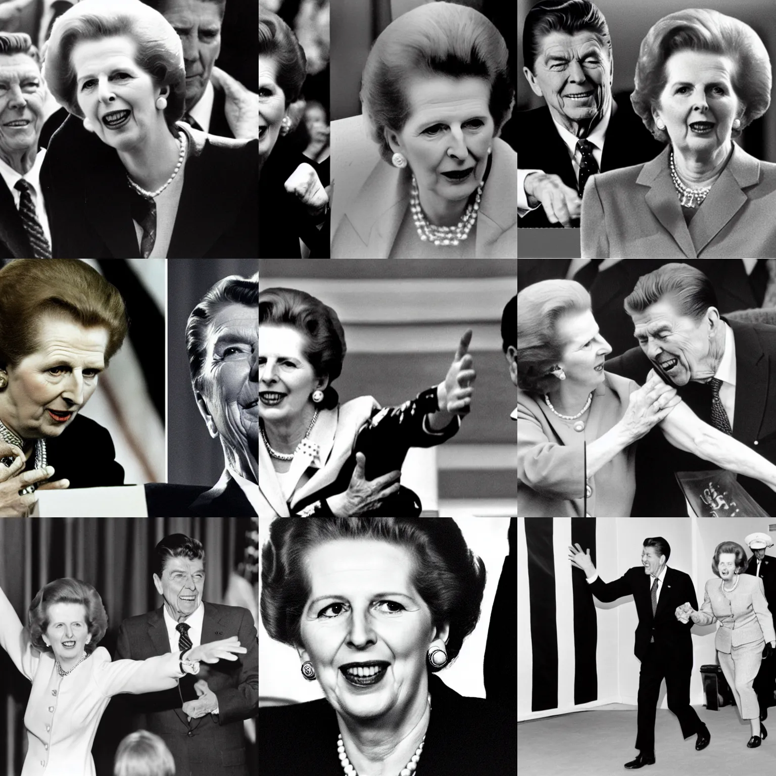 Prompt: margaret thatcher winning a fight against ronald reagan