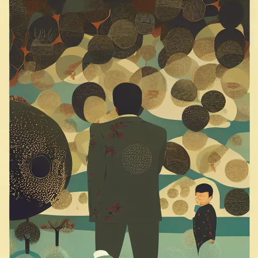 Image similar to a son admiring his father, joyful, illustration by victo ngai, studio muti, malika favre