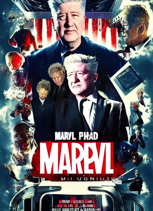 Prompt: a key visual of david lynch in the marvel cinematic universe, official media, movie poster, poster art