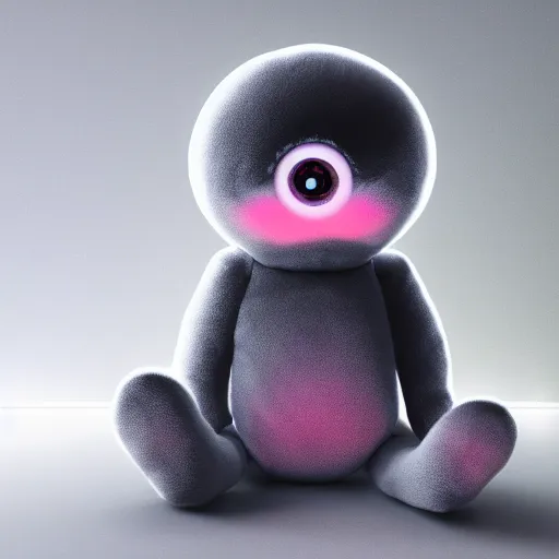 Prompt: cute fumo plush boy who has bioluminescent eyes, jelly glow, emissive bssrdf, lighting up a pitch black room, vray