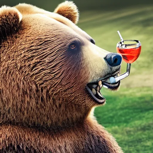 Image similar to a happy bear smoking a joint, realistic, 4 k