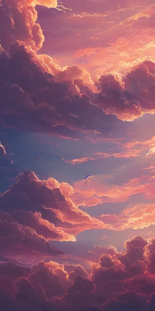 Prompt: A beautiful illustration of beautiful burning cloud in the evening sky, breathtaking clouds, The cloud is ethereal and mystical, and it seems to be glowing from within, buildings, trees, birds, black, dark, pink, red, orange, wide angle, by makoto shinkai, Wu daozi, very detailed, deviantart, 8k vertical wallpaper, tropical, colorful, airy, anime illustration, anime nature wallpap