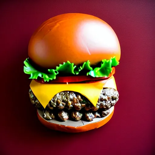 Prompt: cheeseburger sculpture made out of rusty barbed wire.