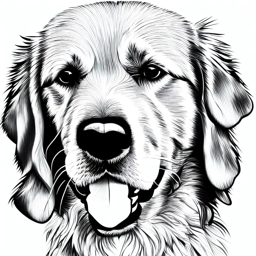 Image similar to full golden retriever portrait, white background, line cartoon, high detail