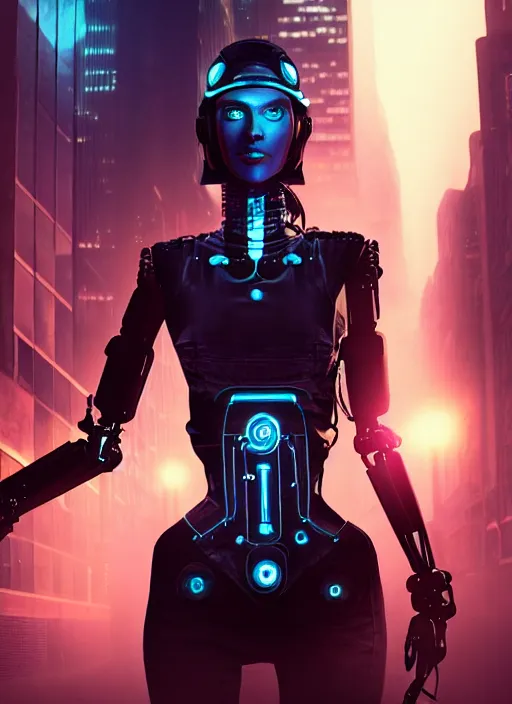 Image similar to cyberpunk,sci-fi, fantasy,Kodak Portra 400, 8K, soft light, volumetric lighting, highly detailed, britt marling style 3/4 ,portrait photo of a beautiful cyborg robot woman in a street of new york + face,night, fog, cyan lighting, intricate, elegant, highly detailed, digital painting, artstation, concept art, smooth, sharp focus, illustration,art by artgerm and greg rutkowski and alphonse mucha , sigma art 85mm F1.8