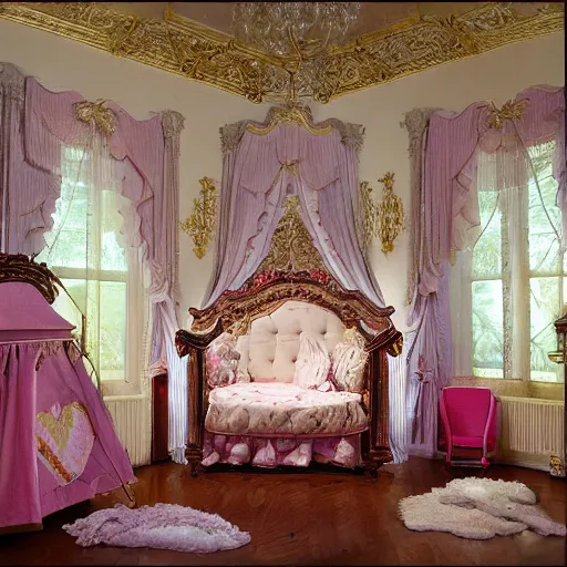 Prompt: !dream The scene is set in a grandiose nursery, with high ceilings and walls adorned with expensive paintings. The room is filled with the crying of obese babies, who are crawling and playing with toys. In the center of the room is a large, ornate crib, where an obese baby is sleeping peacefully. Nearby, a unfashionable maid is feeding another baby from a ornate bottle. The atmosphere is happy and festive. Photography.