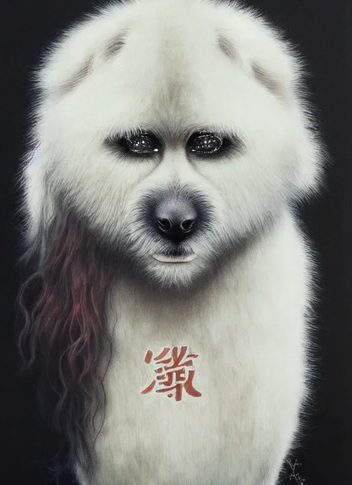 Image similar to beautiful matte airbrush portrait of a fuzzy face with sad eyes crying on a white background, 8 0's airbrush aesthetic, art by pater sato, ayami kojima and yoshitaka amano