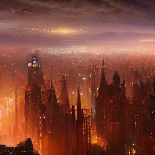 Prompt: Concept art, beautiful painting of a metropolis city, shining its light among stars, 8k, james gurney, greg rutkowski, john howe, artstation