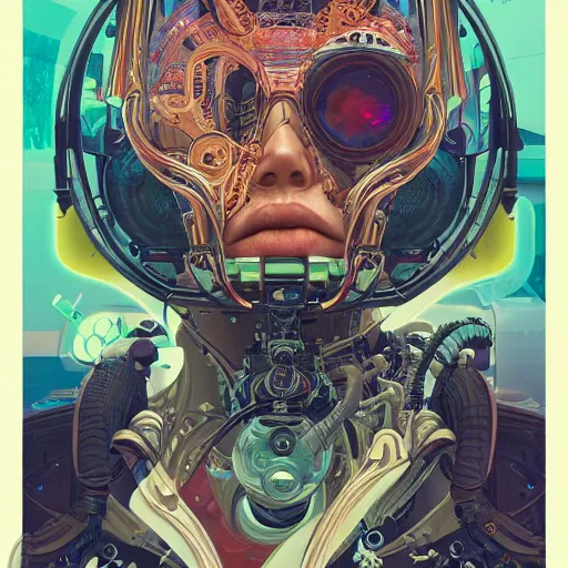 Image similar to high quality high detail biomechanical portrait of diesel punk in an alien world, tristan eaton, victo ngai, artgerm, rhads, ross draws, hyperrealism, intricate detailed, alphonse mucha, 8 k, sci - fi, pastel colors, artstation,