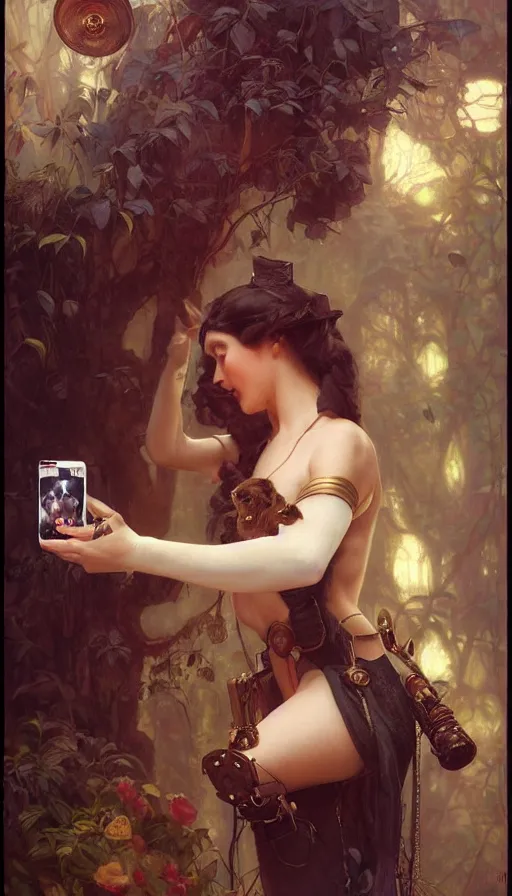 Image similar to hyper realistic photographer taking a picture of a cat, magical, steampunk, painted by tom bagshaw, mucha, gaston bussiere, craig mullins, j. c. leyendecker 8 k