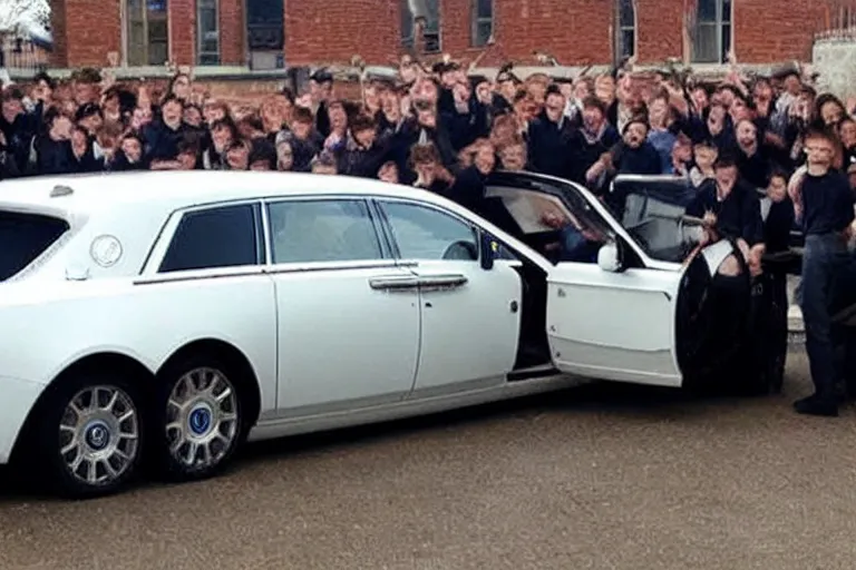 Image similar to Group of teenagers push Rolls-Royce into lake