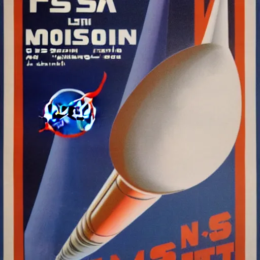 Prompt: Soviet style propaganda poster for NASA's SLS moon launch