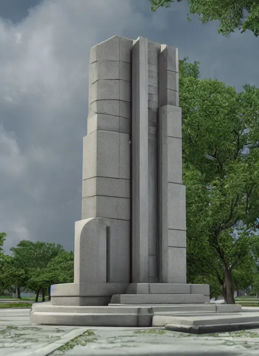 Prompt: highly detailed realistic architecture 3 d render of a futuristic stele monument in frank lloyd wright style standing in city park, archdaily, made in unreal engine 4 octane render