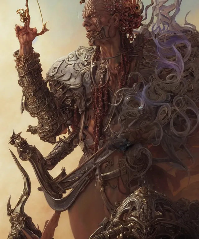 Image similar to beautiful evil fantasy god of justice portrait, ultra realistic, wide angle, intricate details, the fifth element artifacts, highly detailed by peter mohrbacher, hajime sorayama, wayne barlowe, boris vallejo, aaron horkey, gaston bussiere, craig mullins