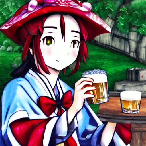 Image similar to highly detailed portrait of touhou project creator and video game designer zun drinking a single beer