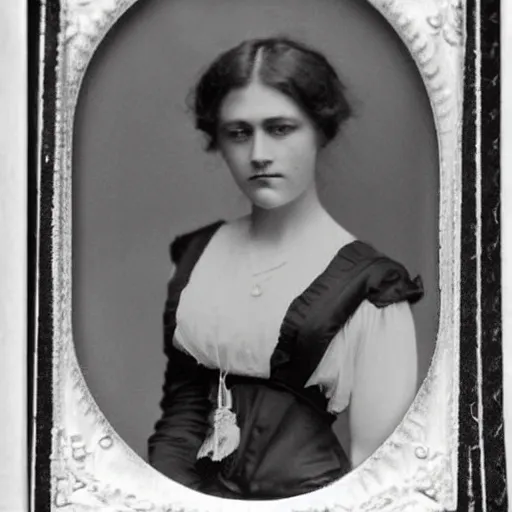 Image similar to edwardian photograph of a beautiful woman, elegant, symmetrical, staring at the camera, very grainy, 1900s, 1910s, close-up portrait, slightly blurry