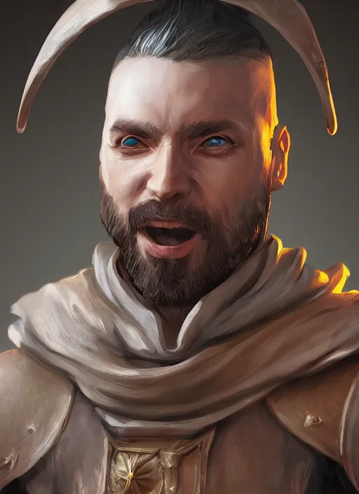 Prompt: A fantasy comic book style portrait painting of a male cleric, unreal 5, DAZ, hyperrealistic, octane render, RPG portrait, dynamic lighting