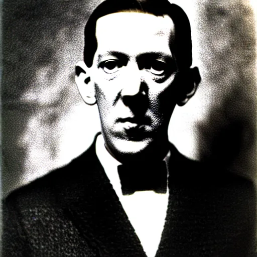 Prompt: h p lovecraft posing for a camera, holding up a nazir during an photoshoot for his early 2 0 0 0's techno album, cool coloring reminiscent of the 2 0 0 0 s