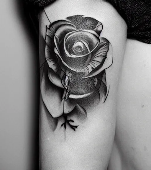 Image similar to a beautiful tattoo design, in the style of den yakovlev, hyper realistic, black and white, realism, highly detailed