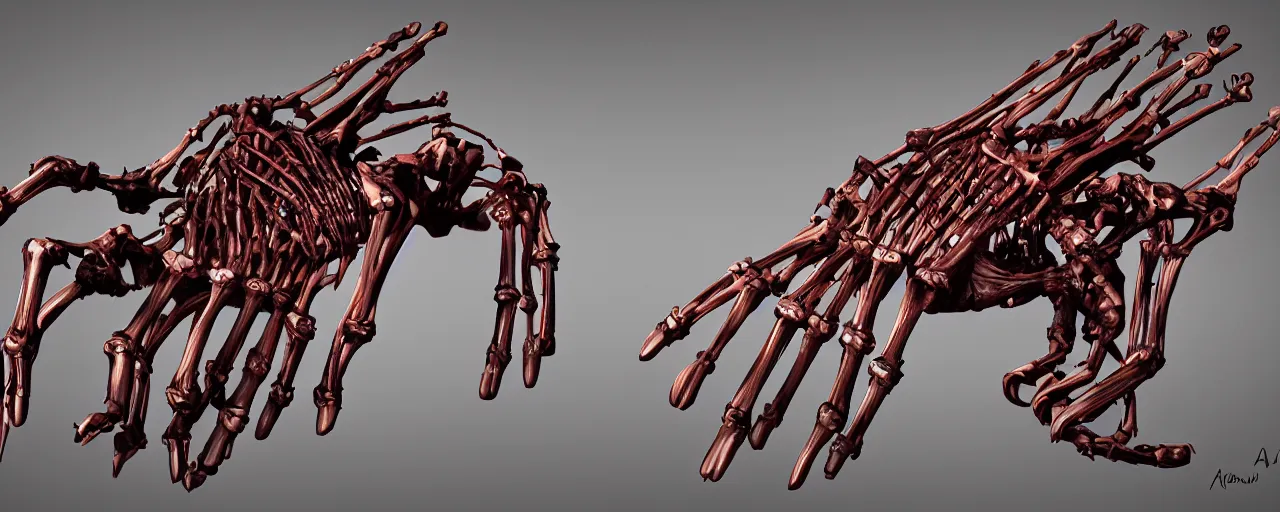 Prompt: atomic, flaming heart held by skeletal metal hands, anatomical, expressive, 3 d rendering, speedpainting