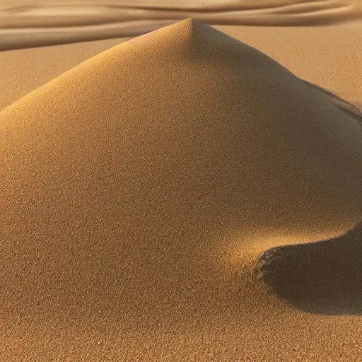 Prompt: pile of sand : : octane render, unreal engine 5, extreme quality, extremely detailed sand, realistic, realistic lighting, realistic shadows, real photo : :