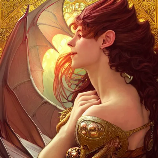 Image similar to dragon watching the world underneath, d & d, fantasy, intricate, elegant, highly detailed, digital painting, artstation, concept art, smooth, sharp focus, illustration, art by artgerm and dragolisco and alphonse mucha and dragolisco