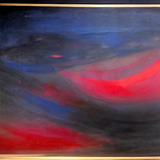 Prompt: the epic abstract painting'blue arctic void with black and red aurora borealis above a pod of humpback whales ', by caspar david friedrich!!!, by rothko!!!, stunning masterpiece, trending on artstation