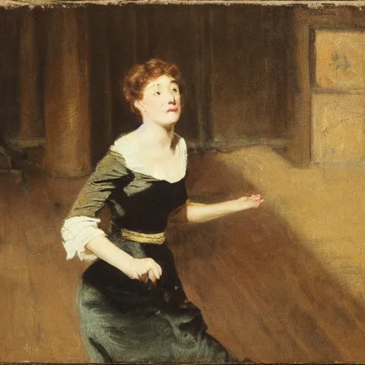 Prompt: actress rehearsing an action scene by alfred stevens