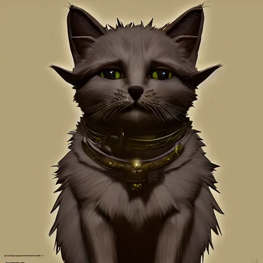 Image similar to a cat dressed as a dog, artstation hq, dark phantasy, stylized, symmetry, modeled lighting, detailed, expressive, created by hideo kajima