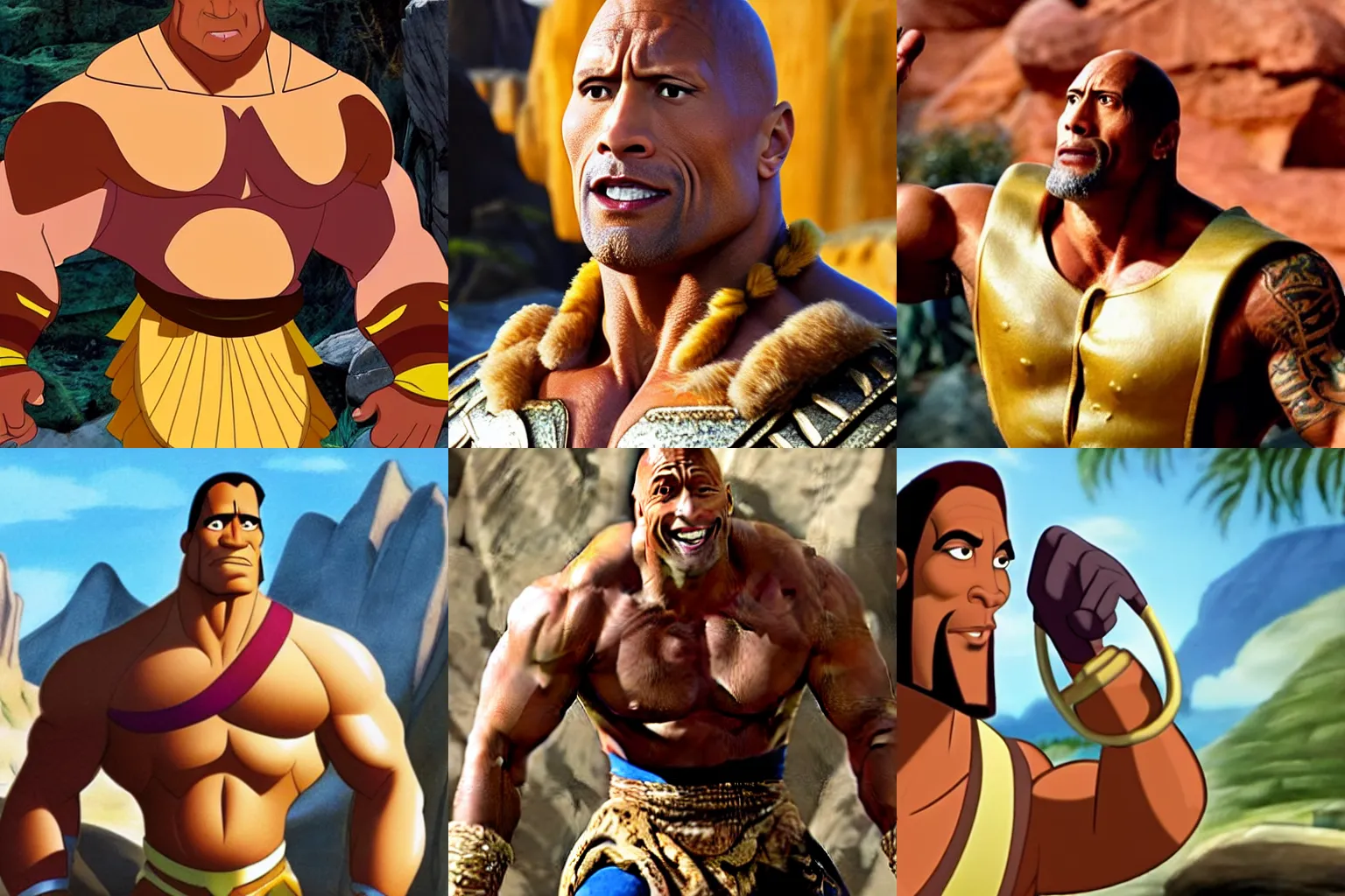 Prompt: Dwayne Johnson as Kronk in the emperors new groove