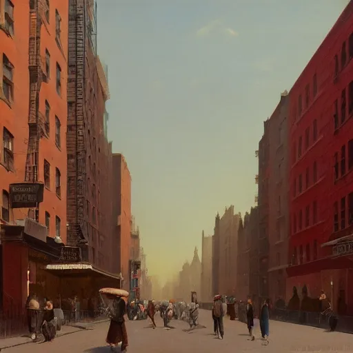 Image similar to a matte painting of nyc streets of soho in the summer, matte painting, dusk, fashion, by rozalski and peter ilsted, artstation