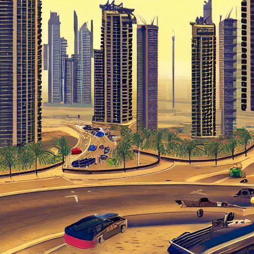 Image similar to gta : dubai by felix kelly