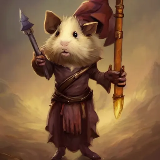Prompt: cute little anthropomorphic guinea pig [ thing ], wielding a magic staff, tiny, small, short, wizard robe, cute and adorable, pretty, beautiful, dnd character art portrait, matte fantasy painting, deviantart artstation, by jason felix by steve argyle by tyler jacobson by peter mohrbacher, cinema
