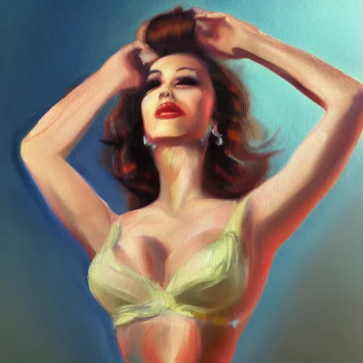Prompt: texas showgirl, oil painting, pale colors, high detail, 8 k, wide angle, trending on artstation