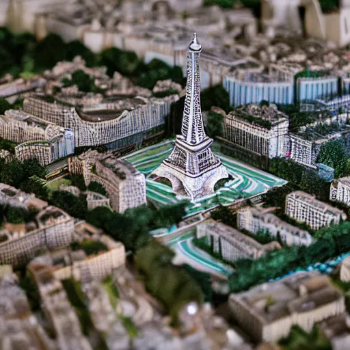 Image similar to a detailed photo of a diorama city, paris eiffel tower, macro photography, model trees, studio lighting, hyperdetailed