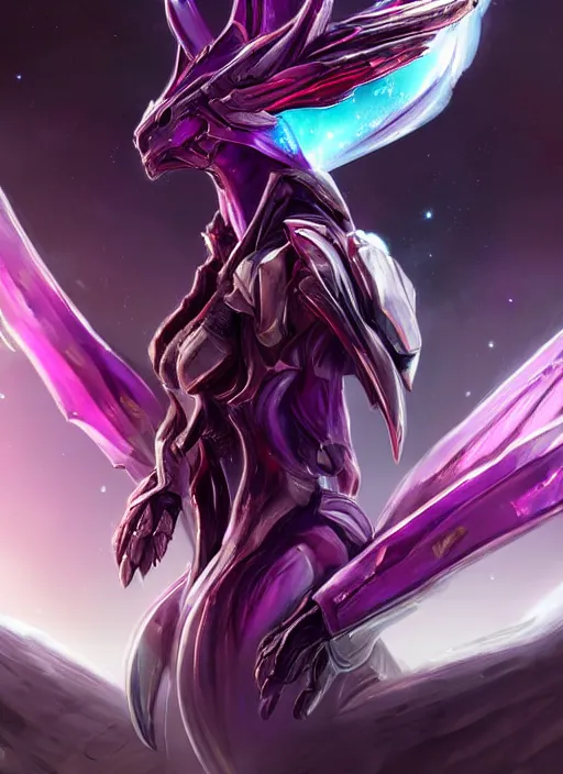 Image similar to cinematic body shot, cosmic beautiful stunning giant robot mecha hot female dragon goddess, sharp sleek cyborg dragon head, sharp metal ears, smooth purple eyes, smooth fuschia skin, smooth silver armor, nebula size, epic proportions, epic scale, macro furry, furry art, dragon art, goddess art, giantess art, warframe, warframe fanart, furaffinity, octane